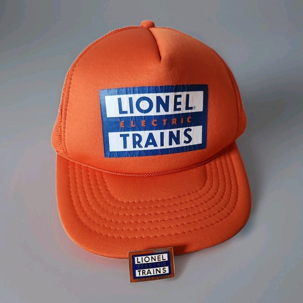 VTG 80s Lionel Electric Trains Mesh Snapback Hat Cap w/Matching Enamel Logo Pin